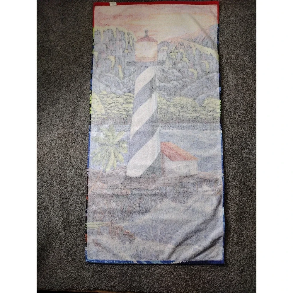 Vntg HILASAL LITEHOUSE PRINT Beach Towel Approx. 56